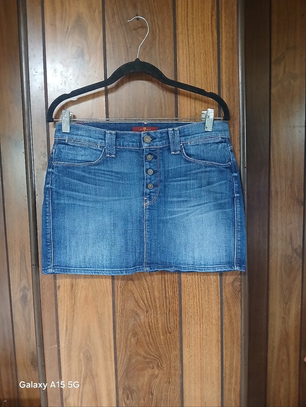 7 For All Mankind Blue Denim Button-Front Mini Skirt